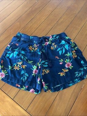 ANA Navy Floral Drawstring Shorts Size Medium Pockets Casual